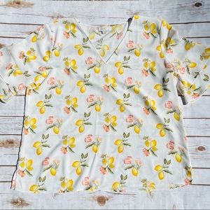 LOFT lemon print blouse top